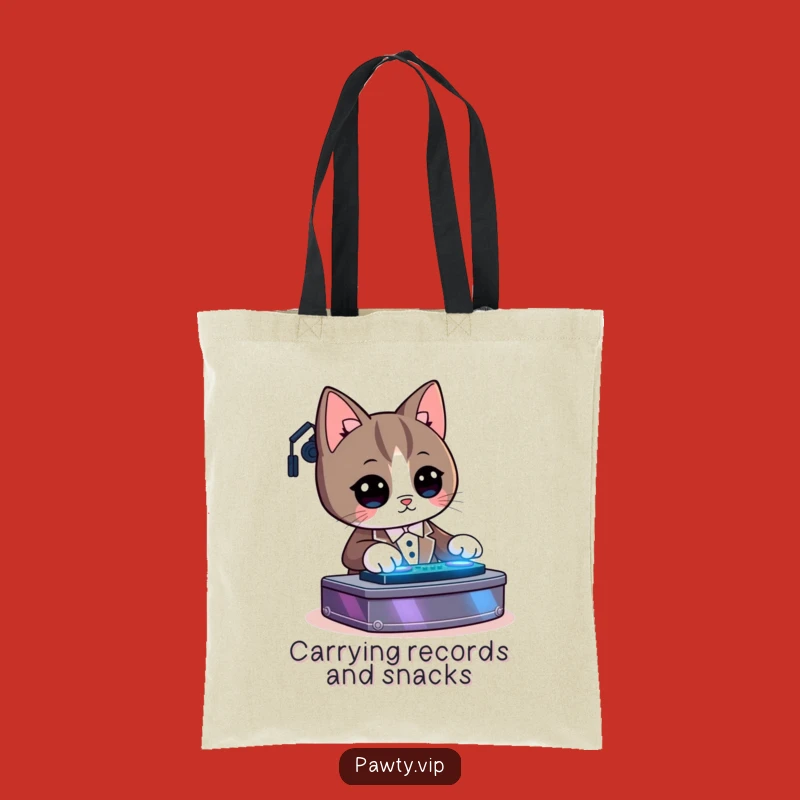 Funny Kawaii Tuxedo Cat DJ Tote Bag: Carry Your Tunes and Essentials in Style