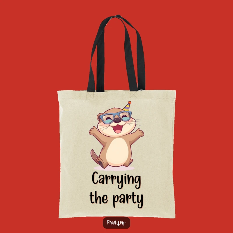 Funny Otter Tote Bag, Party Glasses Otter Canvas Bag, Perfect Joyful Gift