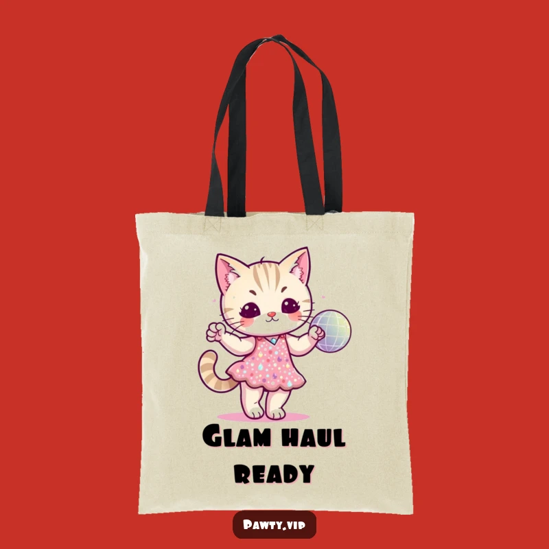 Funny Disco Cat Sequin Dress Tote Bag: Carry Your Sparkle
